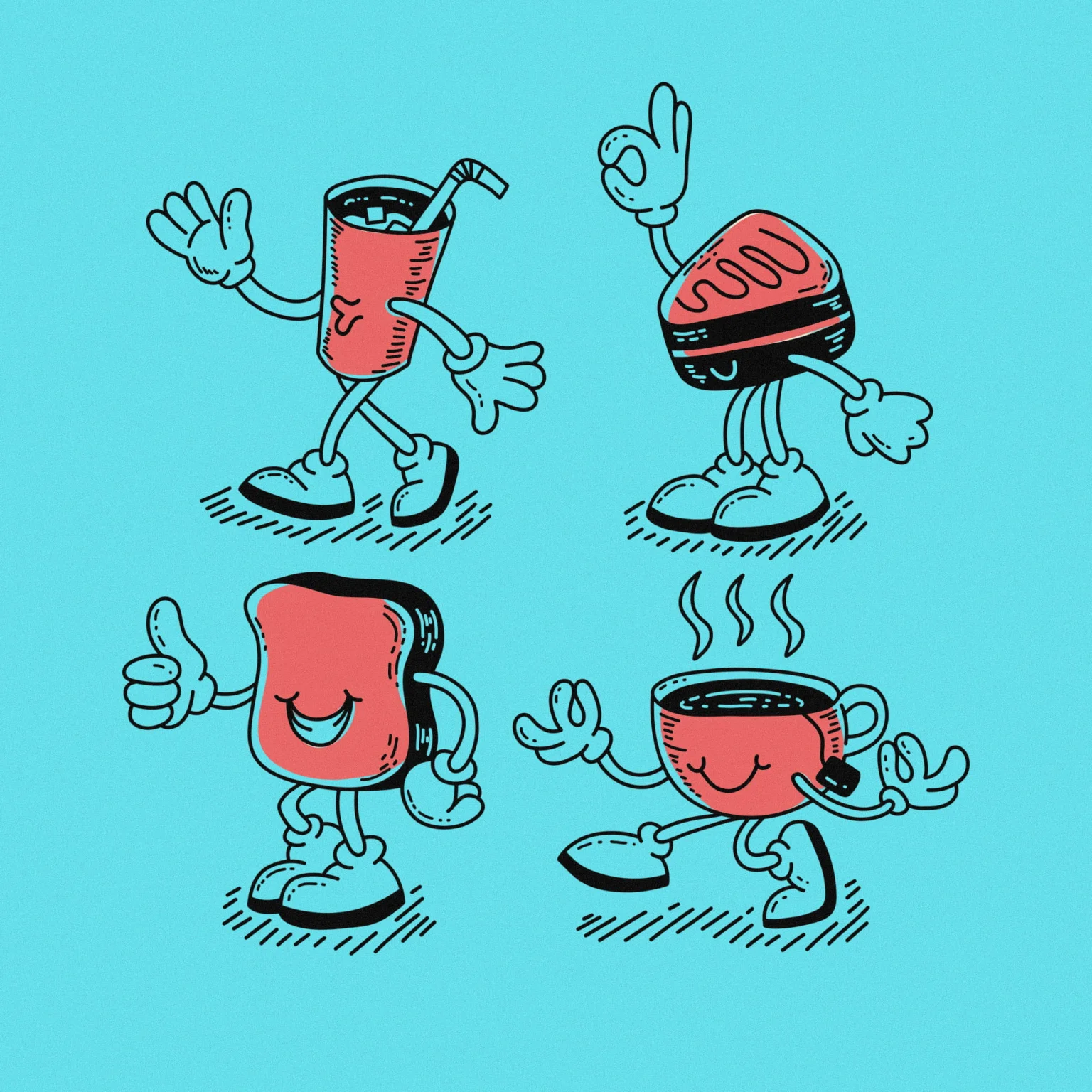 Cartoon Anthropomorphic Food and Drinks